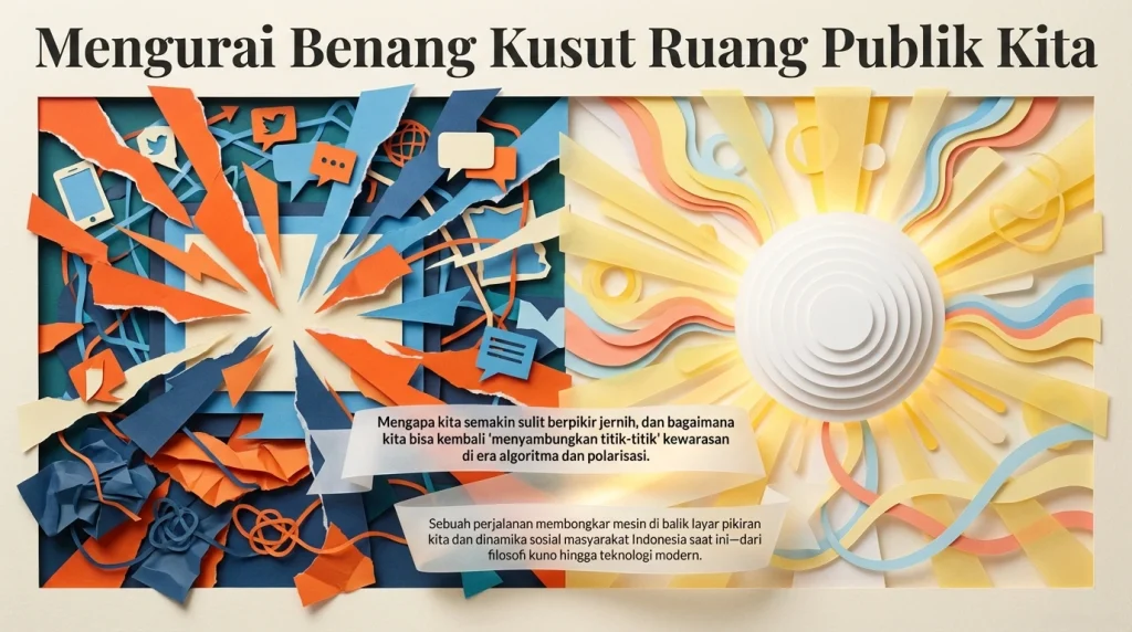 Mengurai Benang Kusut di Ruang Publik. Mengapa kita semakin sulit berpikir jernih, dan bagaimana kita bisa kembali menyambungkan titik-titik kewarasan di era algoritma dan polarisasi.