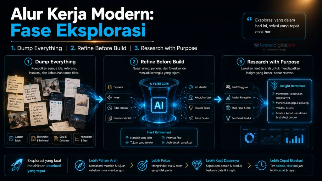 Diagram Alur Kerja UI UX Modern Dump Everything Refine Before Build dan Research