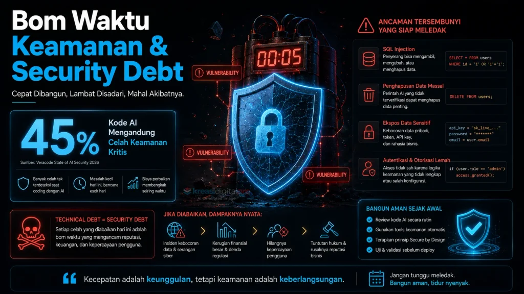 Infografis Bom Waktu Security Debt 45 Persen Kode AI Mengandung Celah Keamanan Kritis