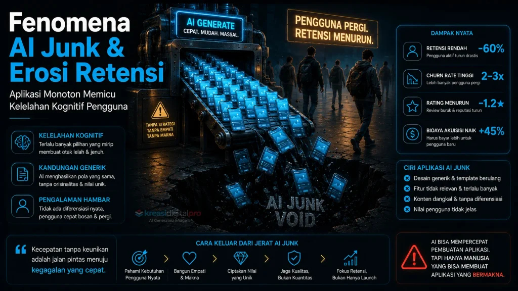 Visualisasi Fenomena AI Junk Aplikasi Monoton Penyebab Kelelahan Kognitif dan Churn Rate
