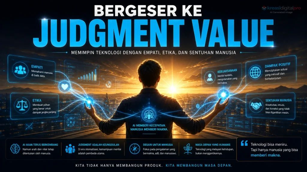 Infografis Bergeser ke Judgment Value Memimpin Teknologi AI dengan Empati Etika dan Sentuhan Manusia