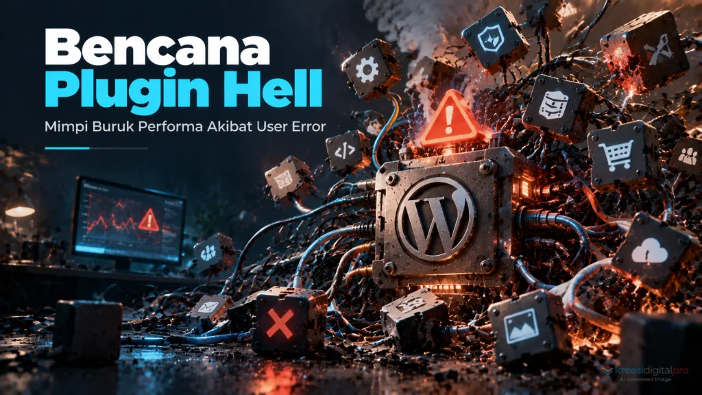 Ilustrasi plugin WordPress berlebihan yang menyebabkan masalah performa dan keamanan website
