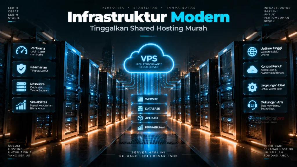 Infrastruktur WordPress modern menggunakan VPS cloud untuk performa website bisnis yang stabil