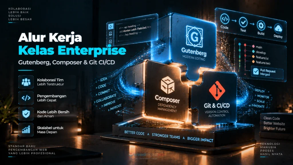 Workflow developer WordPress enterprise menggunakan Gutenberg, Composer, Git, dan CI/CD