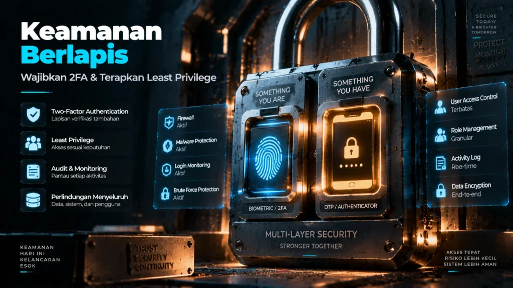 Keamanan WordPress berlapis dengan autentikasi dua faktor, firewall, dan kontrol akses pengguna