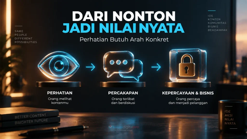 Menggambarkan transisi psikologis audiens dari sekadar menonton (views) menjadi relasi nyata yang menghasilkan kepercayaan dan transaksi bisnis.