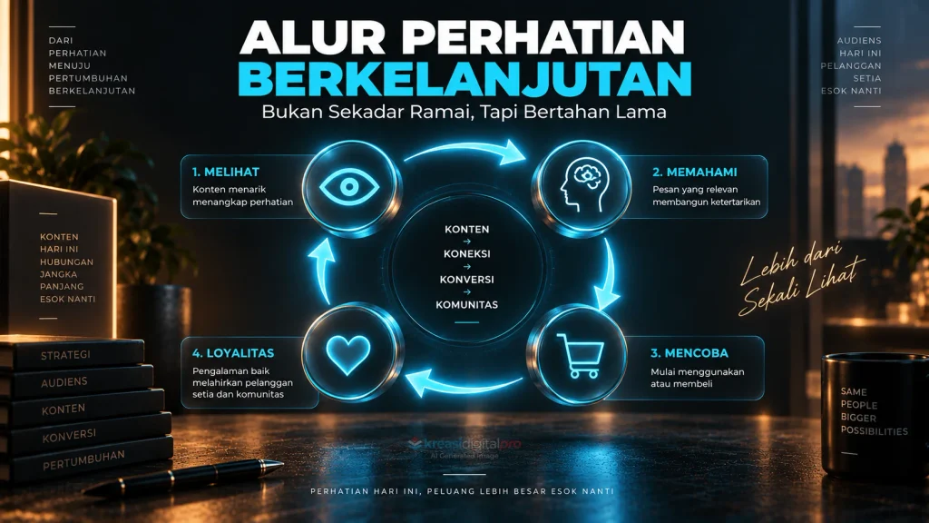 Kerangka pola pikir yang memandu kreator agar tidak berhenti pada pencapaian views, melainkan merancang alur bertahap menuju loyalitas audiens.